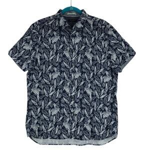 Ted Baker Shirt Mens Large Toucan Leaf Resort Short Sleeve Button Up Navy White
